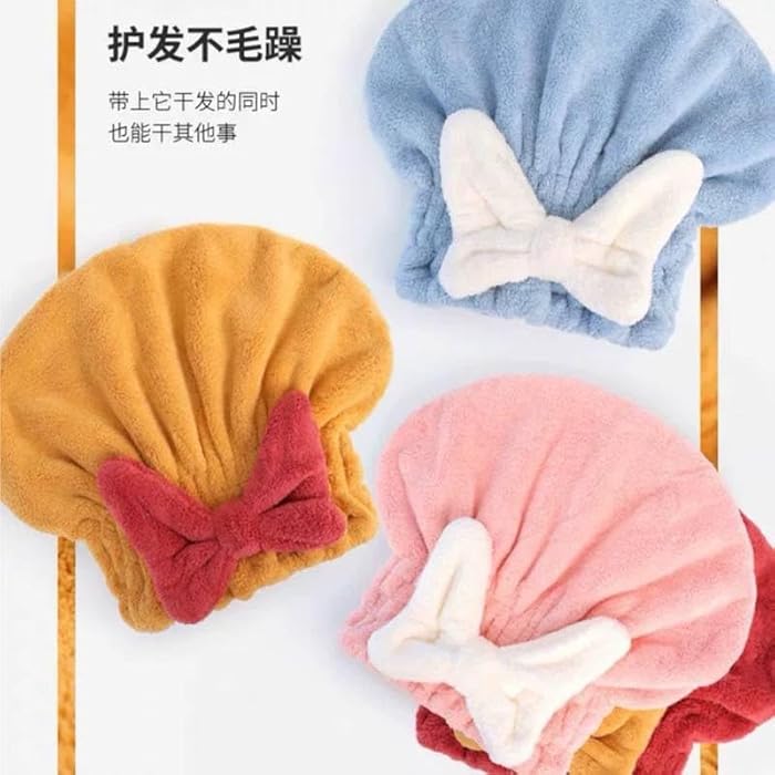 Microfiber Hair Towel Cap For Women Shower Soft Super Absorbent Quick Dry (Yellow) - Image 4